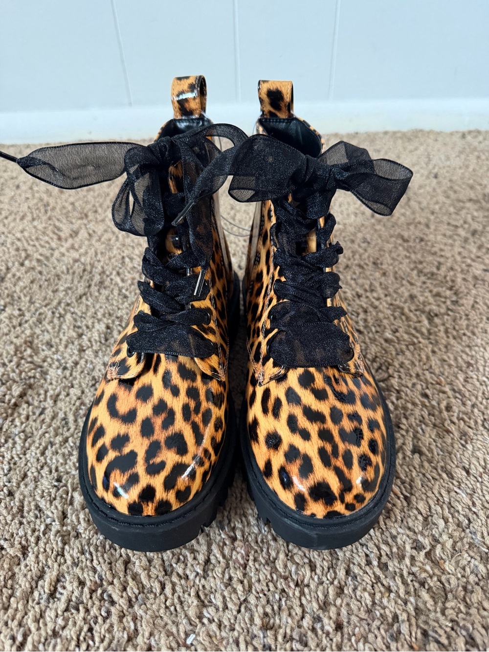 Art Class Girls Leopard Print Combat Boots Size 1 Chunky Lug Sole NWT - Picture 8 of 9